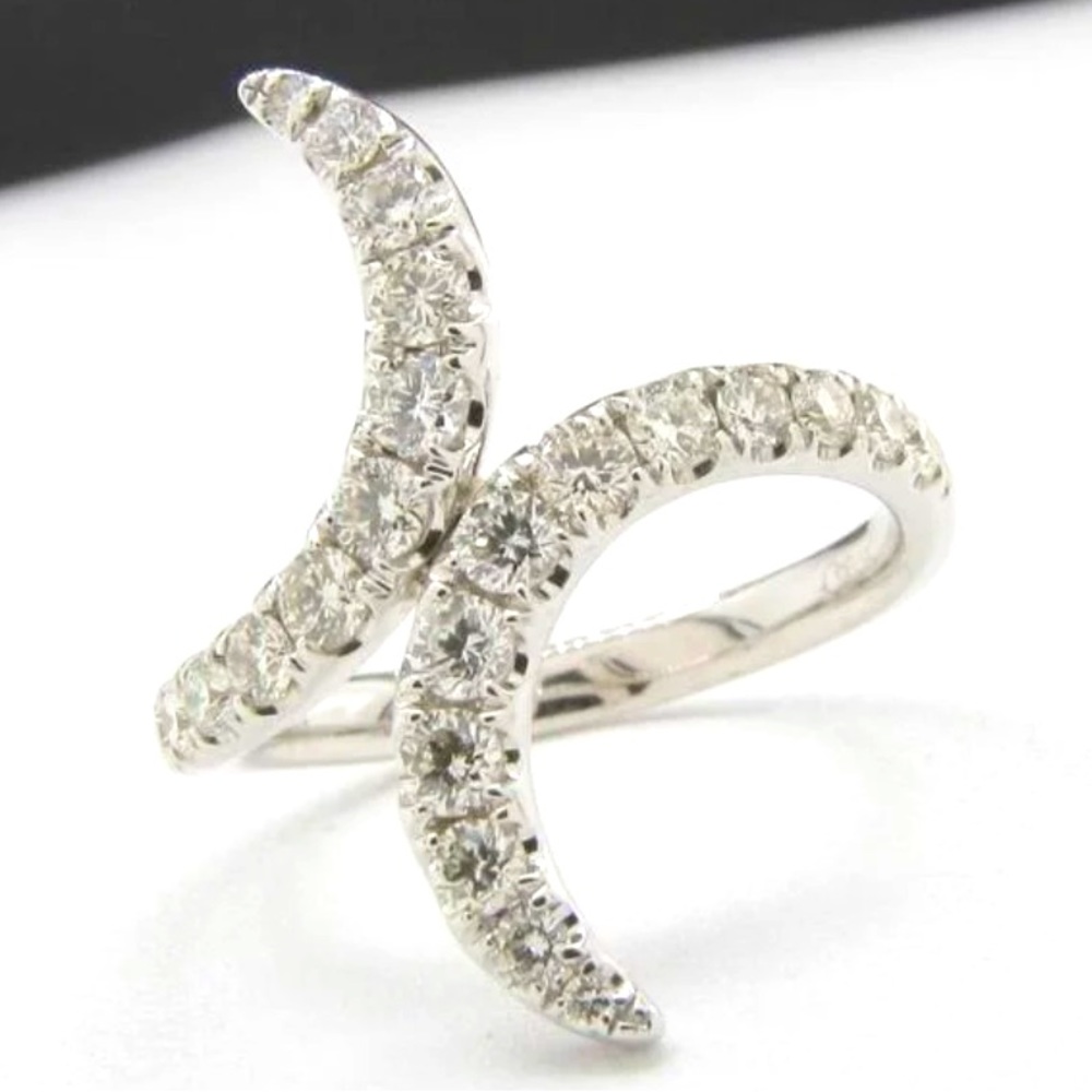 ODelia 18K White Gold Diamond Bypass Style Ring